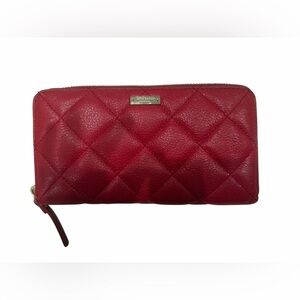Kate Spade Quilted Red Leather Zip Wallet - Designer